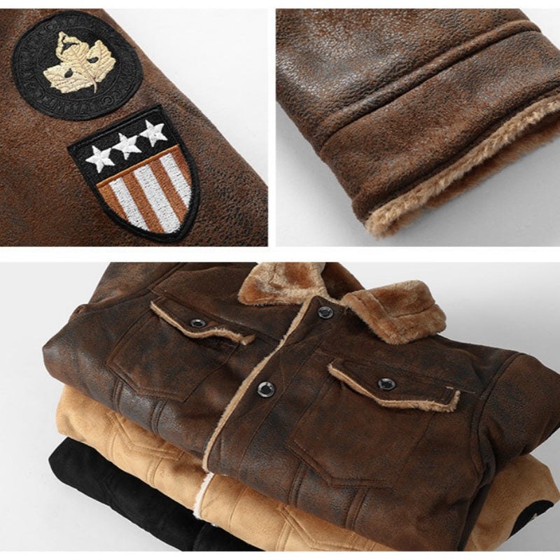 🔥Bestseller🔥 Herren-Outdoor-Lederjacke mit Fleecefutter ✈️Kostenloser Versand