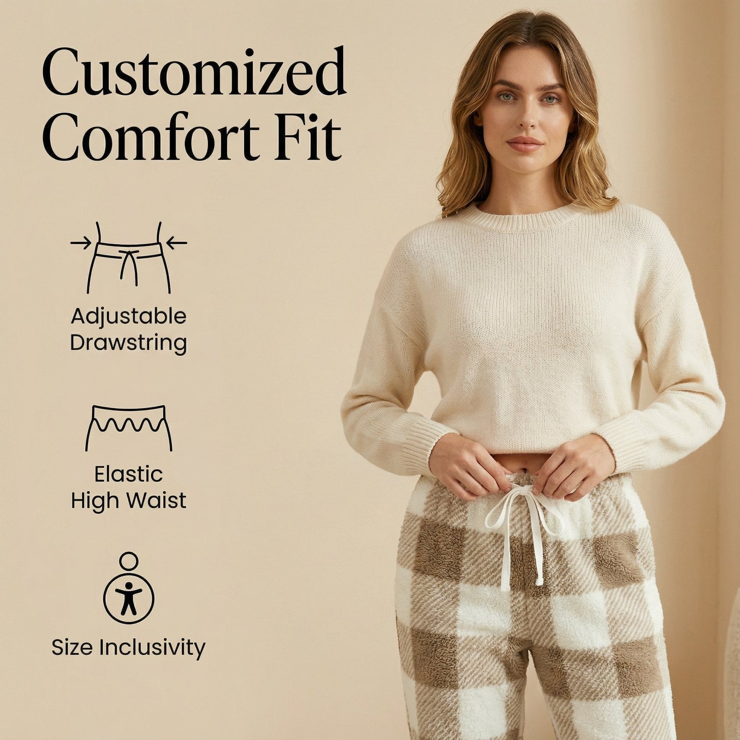 🎅Letzter Tag: 50% Rabatt!🔥Winterliche Vintage-Karohose mit elastischem Bund, geradem Bein, locker, dick und warm🌟