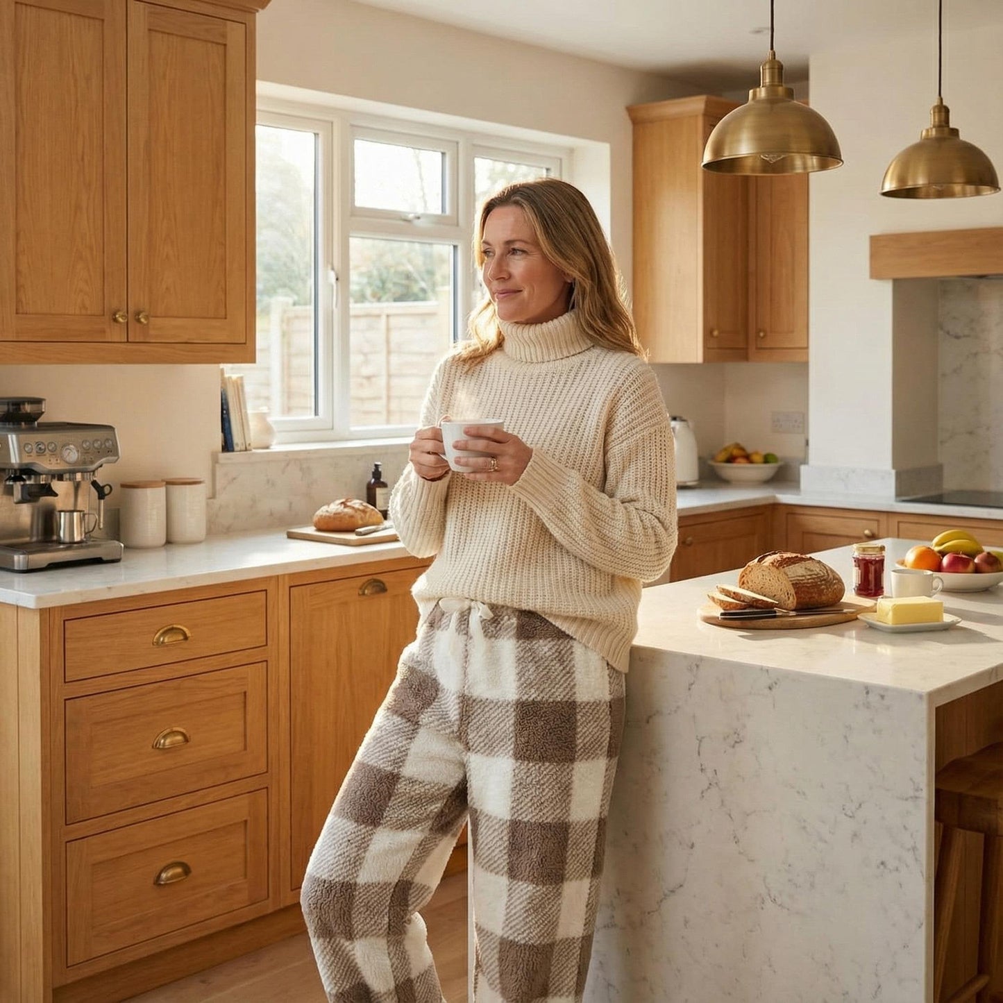 🎅Letzter Tag: 50% Rabatt!🔥Winterliche Vintage-Karohose mit elastischem Bund, geradem Bein, locker, dick und warm🌟