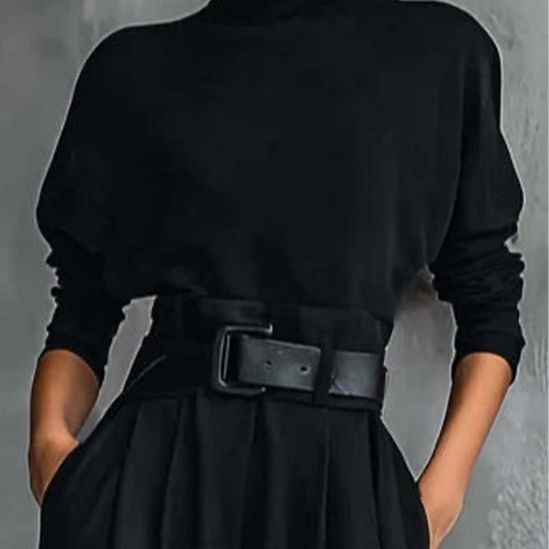 Elegant tvådelad kostym för kvinnor: skjorta med turtleneck &amp; byxor med hög midja