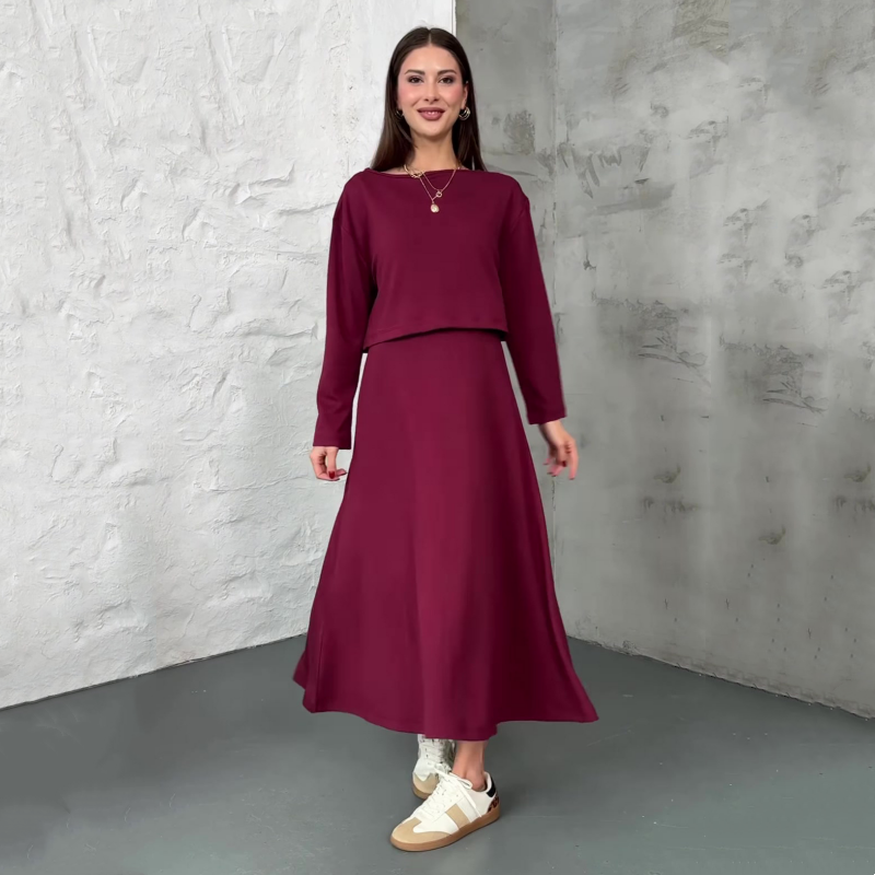 Langärmelige Crop-Tops und ärmellose Kleider für Damen, 2-teiliges Set