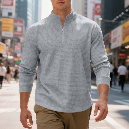Herren-Sweatshirt mit Viertelreißverschluss und Jacquard-Muster