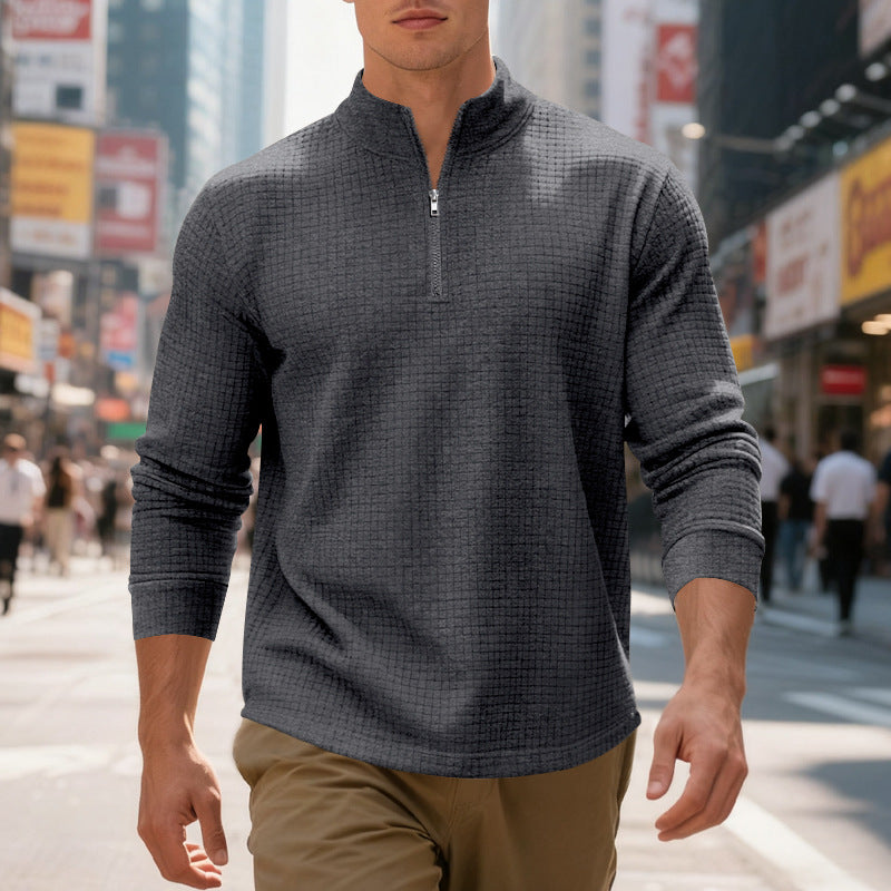 Herren-Sweatshirt mit Viertelreißverschluss und Jacquard-Muster