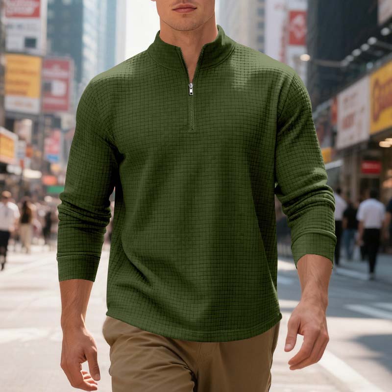 Herren-Sweatshirt mit Viertelreißverschluss und Jacquard-Muster