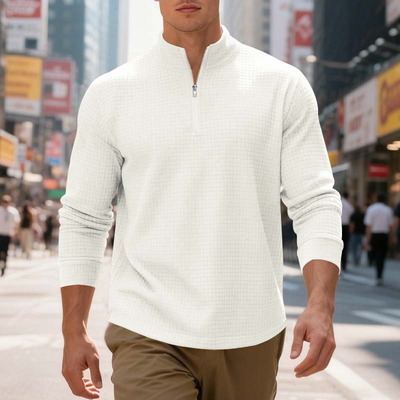 Herren-Sweatshirt mit Viertelreißverschluss und Jacquard-Muster