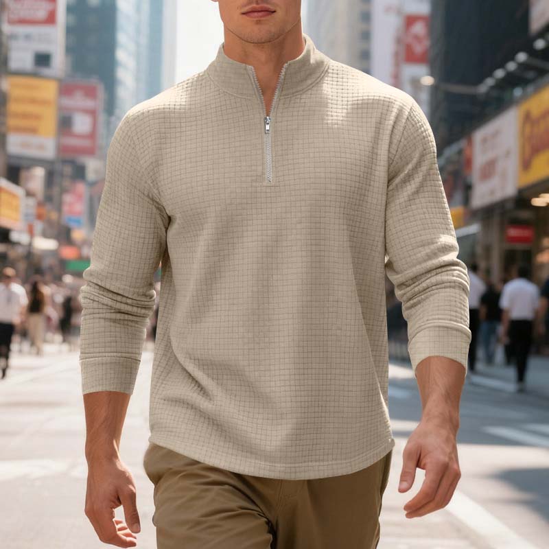 Herren-Sweatshirt mit Viertelreißverschluss und Jacquard-Muster