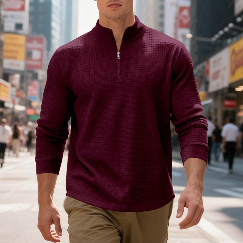 Herren-Sweatshirt mit Viertelreißverschluss und Jacquard-Muster