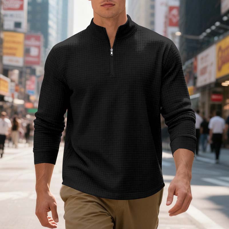Herren-Sweatshirt mit Viertelreißverschluss und Jacquard-Muster