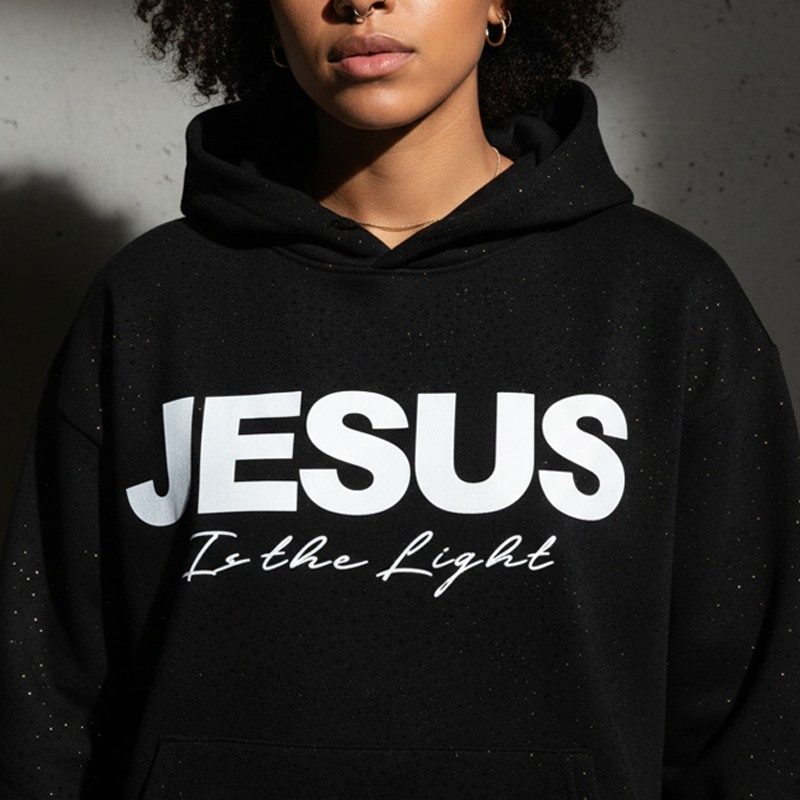 Chic Sparkling Sequins JESUS Is the Light Hoodie