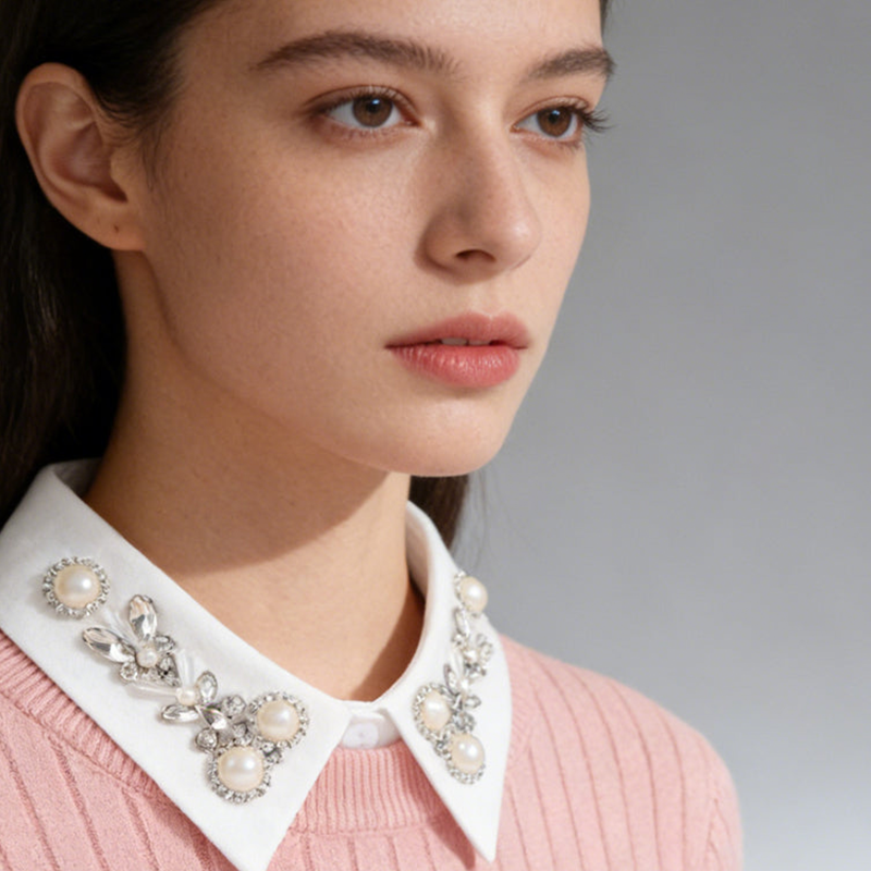 Elegant Faux Pearl &amp; Rhinestone Fake Collar