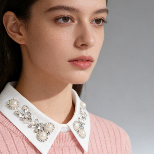 Elegant Faux Pearl &amp; Rhinestone Fake Collar