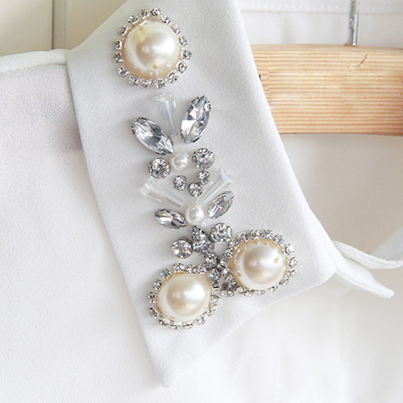 Elegant Faux Pearl &amp; Rhinestone Fake Collar
