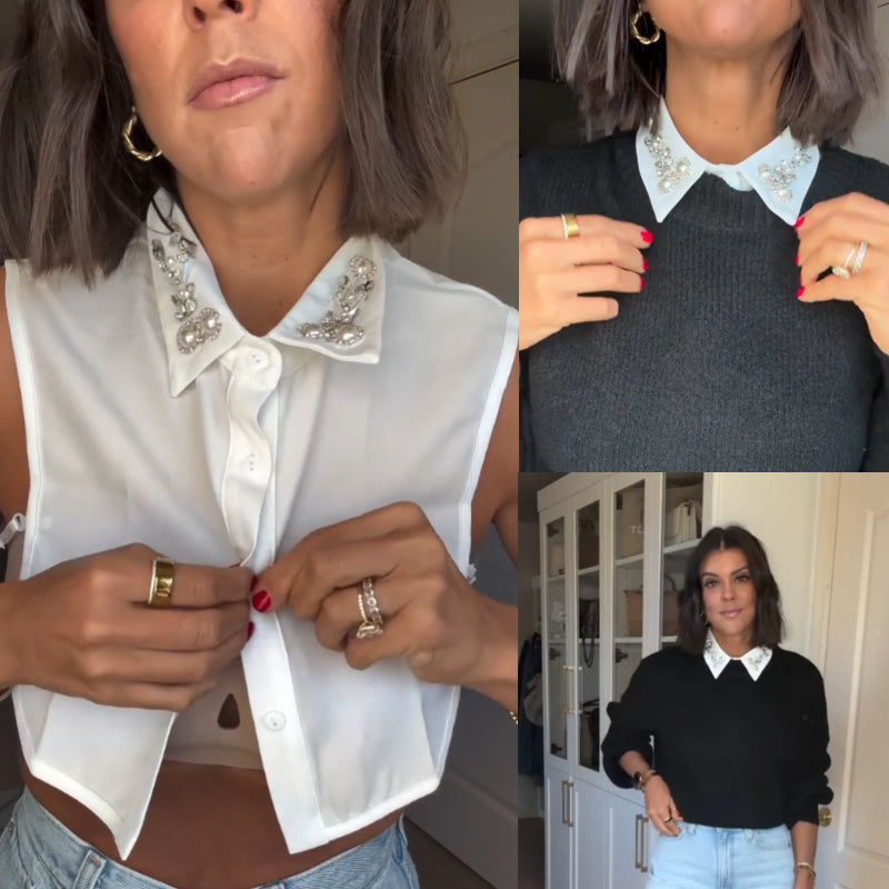 Elegant Faux Pearl &amp; Rhinestone Fake Collar