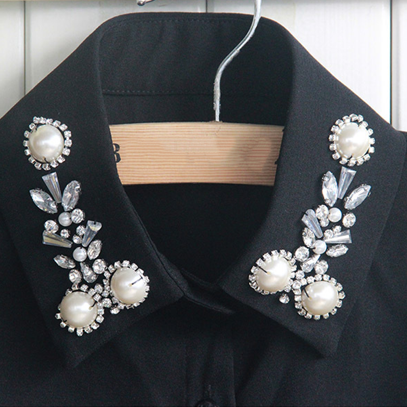 Elegant Faux Pearl &amp; Rhinestone Fake Collar