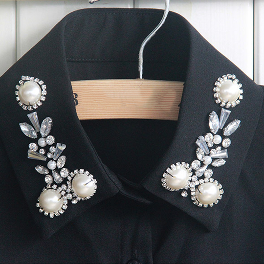 Elegant Faux Pearl &amp; Rhinestone Fake Collar