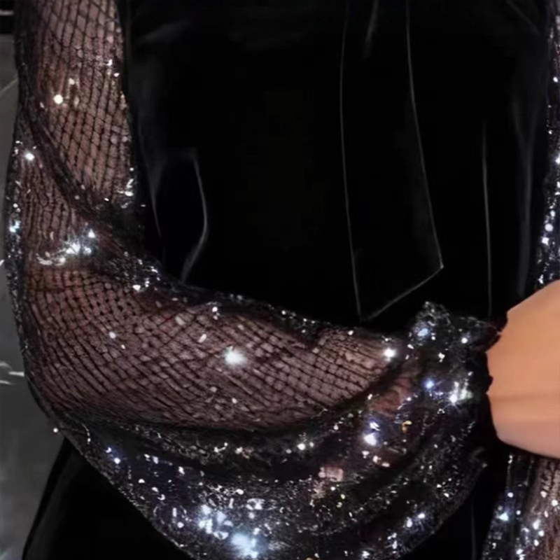 Damen Paillettenkleid mit Schleife am Kragen