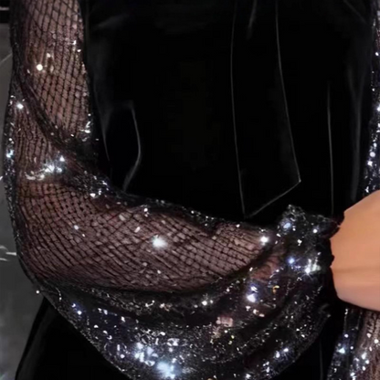 Damen Paillettenkleid mit Schleife am Kragen