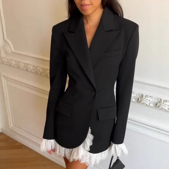 Fröhliches Neujahr! 50% auf alles 🎊⏰Blazerkleid mit Langarm &amp; Spitzenbesatz👗