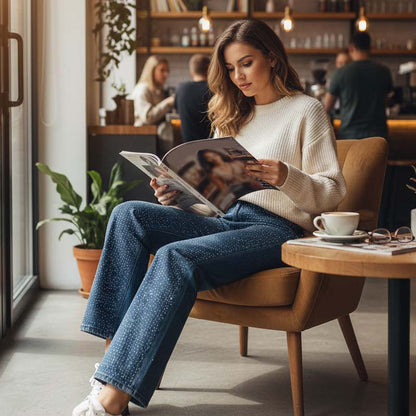 ⏳Zeitlich begrenzt 50 % Rabatt💥Modische Jeans für Damen mit Strassverzierung