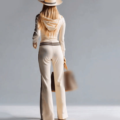 Hose mit Kapuze, V-Ausschnitt und Reißverschluss für Damen