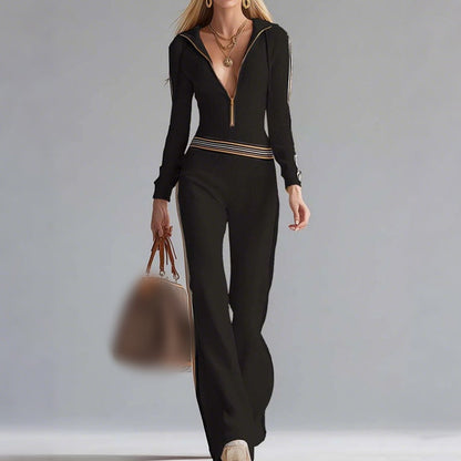 Hose mit Kapuze, V-Ausschnitt und Reißverschluss für Damen