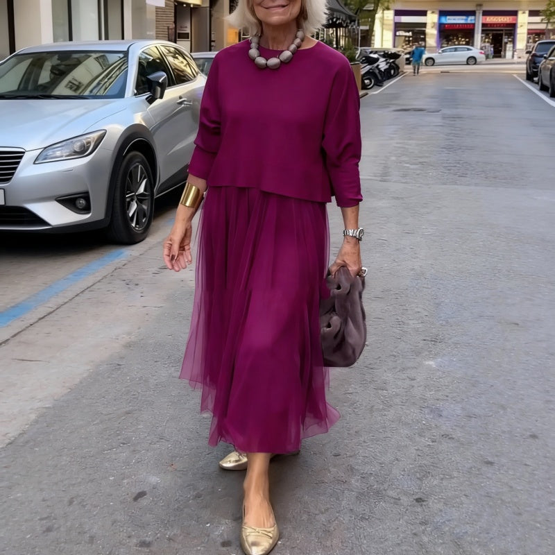 📢📢60 % Rabatt!! ⏰Damen zweiteiliges Set: Langarm-Oberteil und ärmelloses Kleid