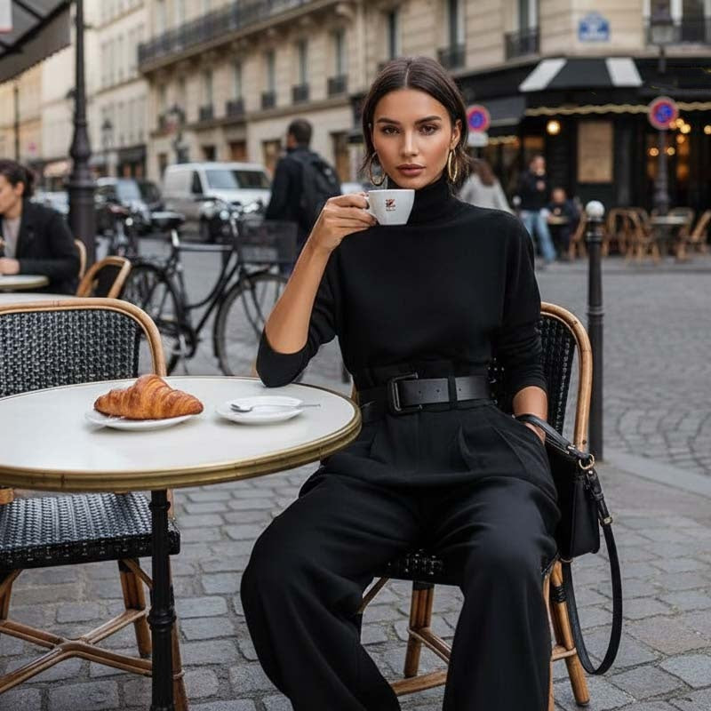 Women’s Elegant Turtleneck Top & High-Waist Pants Set