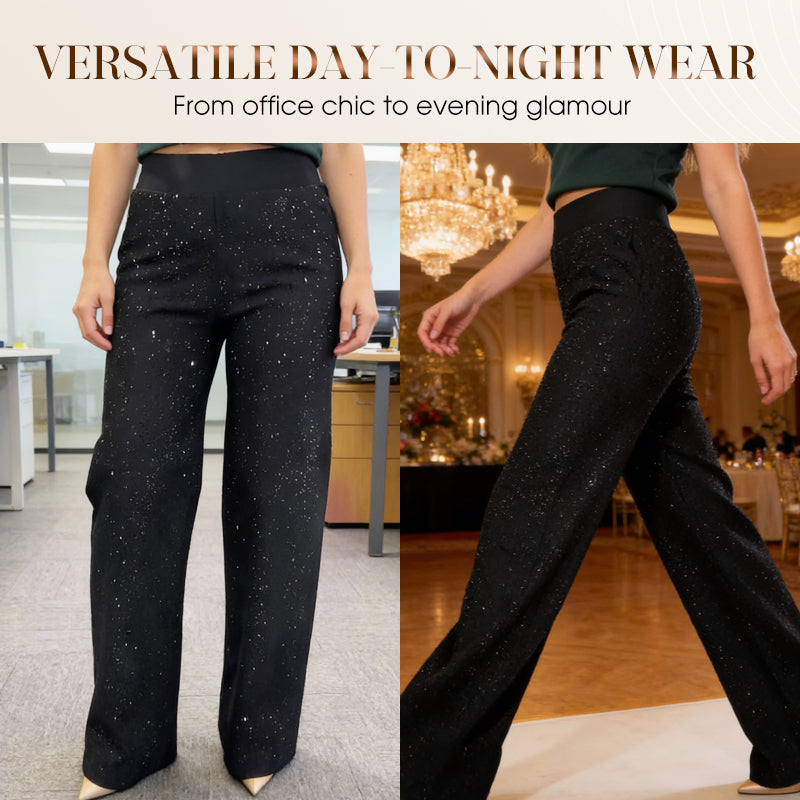 🌟✨ Glitzernde Hose mit hohem Bund – Gerades Bein für perfekte Passform & nachhaltigen Stil! 💫👖 Alltagseleganz mit bewusstem Design.