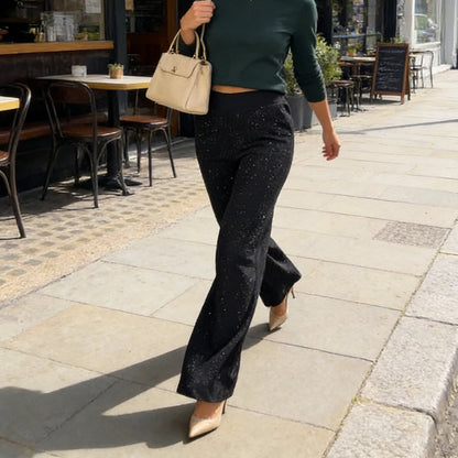 🌟✨ Glitzernde Hose mit hohem Bund – Gerades Bein für perfekte Passform & nachhaltigen Stil! 💫👖 Alltagseleganz mit bewusstem Design.
