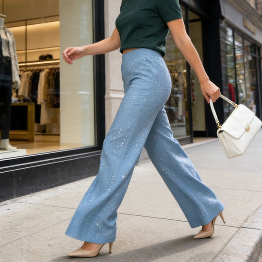 🌟✨ Glitzernde Hose mit hohem Bund – Gerades Bein für perfekte Passform &amp; nachhaltigen Stil! 💫👖 Alltagseleganz mit bewusstem Design.