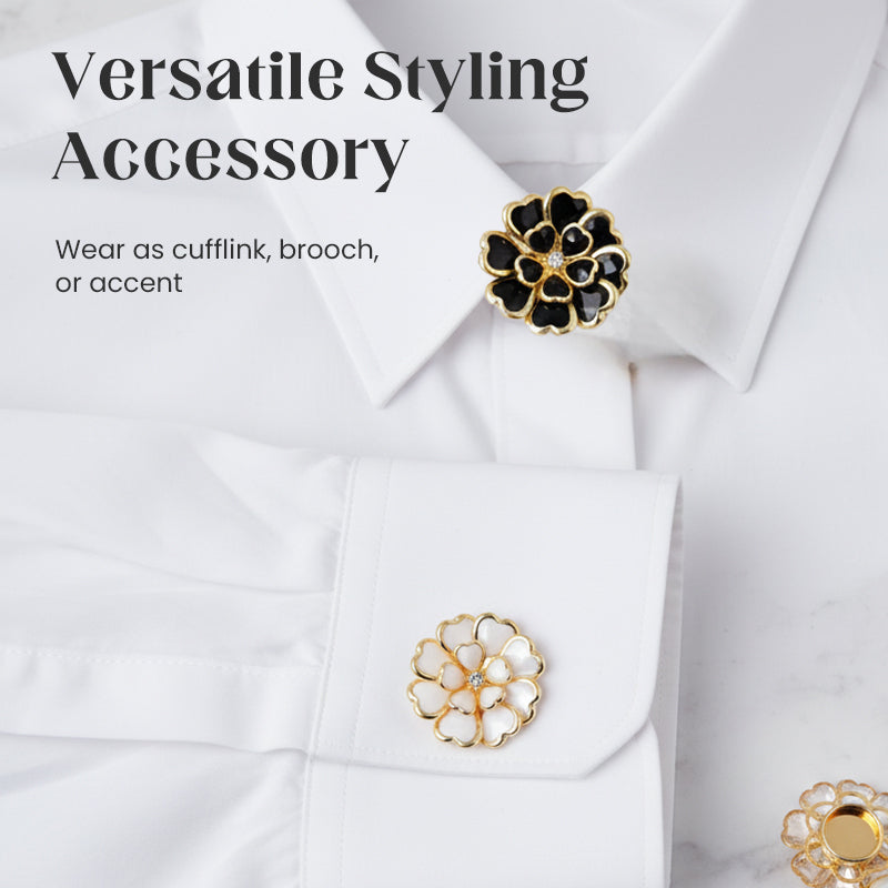 Zweiteiliges Schmuckset: Manschettenknöpfe &amp; Brosche mit Rhinestone-Blütendesign ✨🌷 Vielseitig tragbar – Für festliche Anlässe &amp; elegante Alltagsakzente