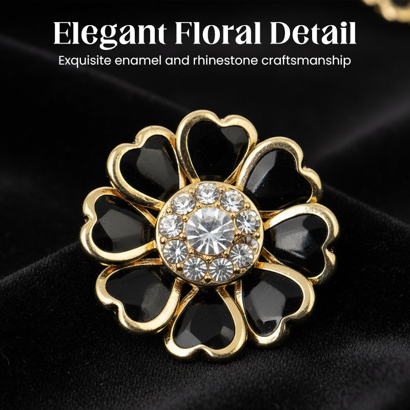 Zweiteiliges Schmuckset: Manschettenknöpfe &amp; Brosche mit Rhinestone-Blütendesign ✨🌷 Vielseitig tragbar – Für festliche Anlässe &amp; elegante Alltagsakzente