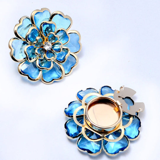 Zweiteiliges Schmuckset: Manschettenknöpfe &amp; Brosche mit Rhinestone-Blütendesign ✨🌷 Vielseitig tragbar – Für festliche Anlässe &amp; elegante Alltagsakzente