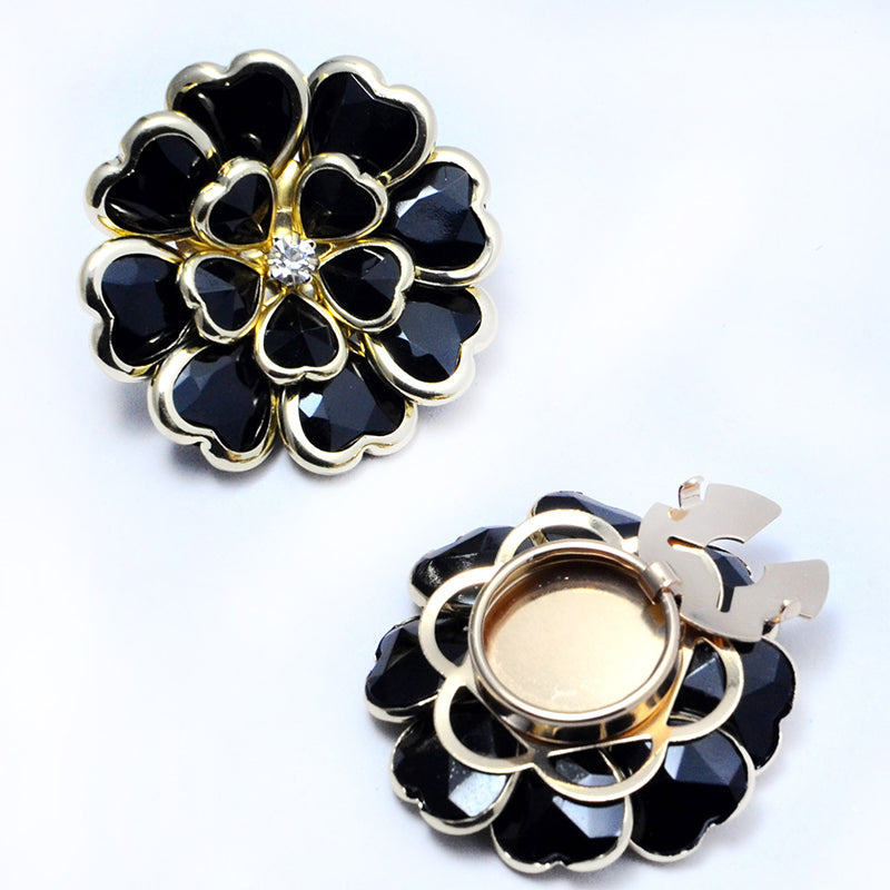 Zweiteiliges Schmuckset: Manschettenknöpfe &amp; Brosche mit Rhinestone-Blütendesign ✨🌷 Vielseitig tragbar – Für festliche Anlässe &amp; elegante Alltagsakzente