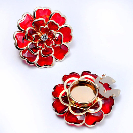 Zweiteiliges Schmuckset: Manschettenknöpfe &amp; Brosche mit Rhinestone-Blütendesign ✨🌷 Vielseitig tragbar – Für festliche Anlässe &amp; elegante Alltagsakzente