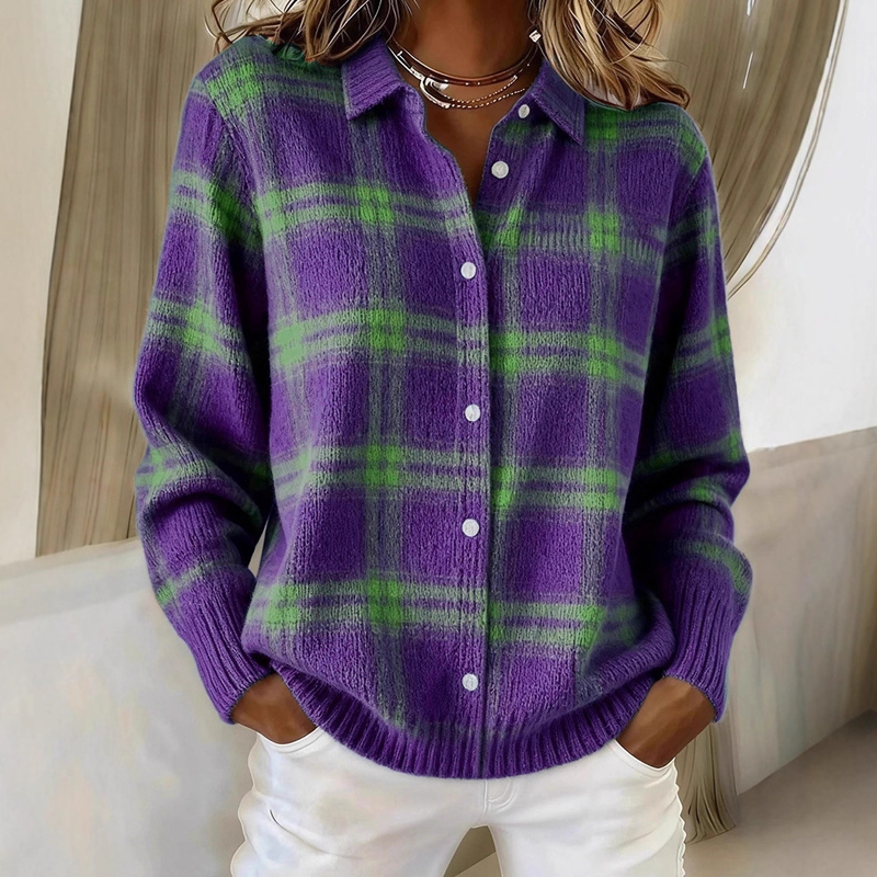 ✨️LETZTER TAG - 60% RABATT✨️ Karierte Damen-Strickjacke mit Knopfleiste