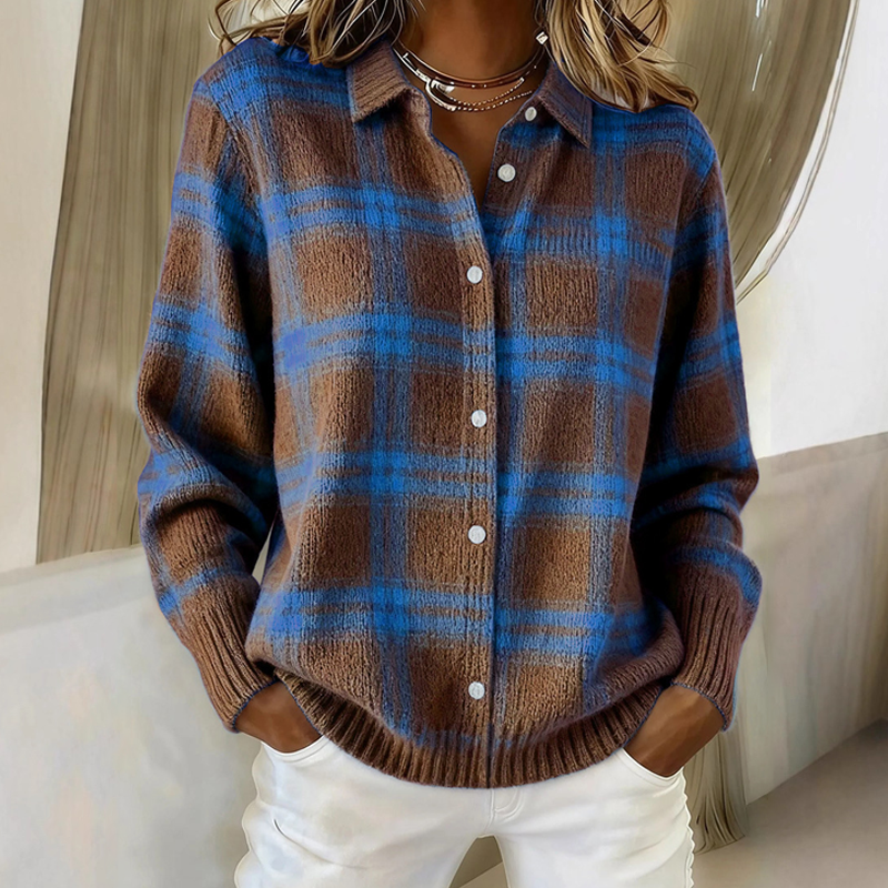 ✨️LETZTER TAG - 60% RABATT✨️ Karierte Damen-Strickjacke mit Knopfleiste
