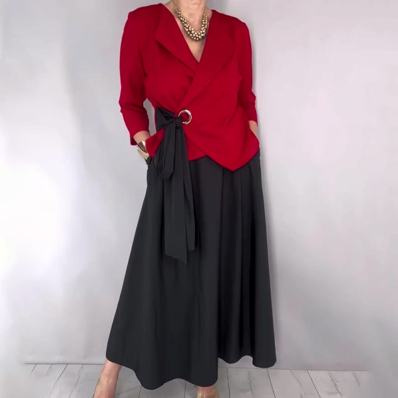 🔥🎉Modisches Oberteil und einfarbiger Rock für Damen, zweiteiliges Set