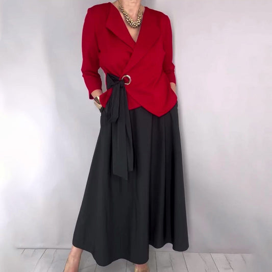 🔥🎉Modisches Oberteil und einfarbiger Rock für Damen, zweiteiliges Set