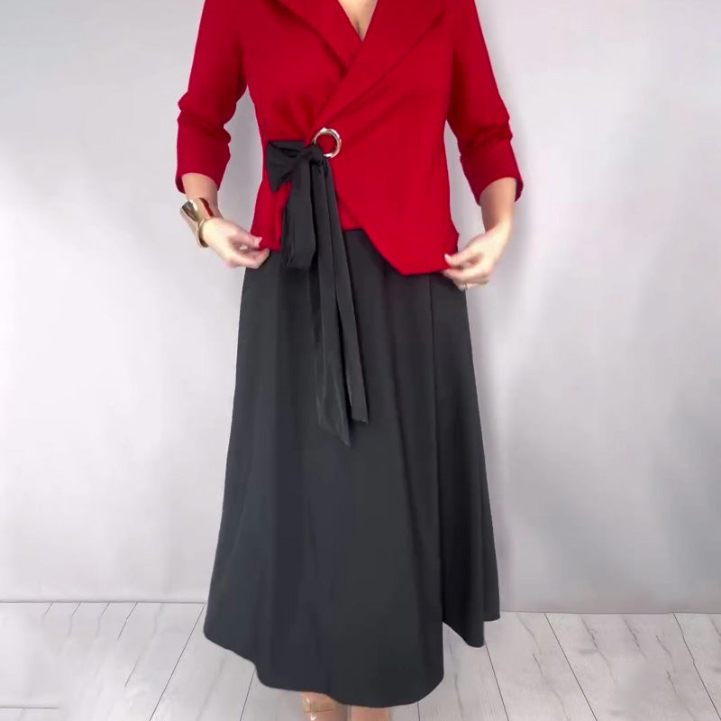 🔥🎉Modisches Oberteil und einfarbiger Rock für Damen, zweiteiliges Set
