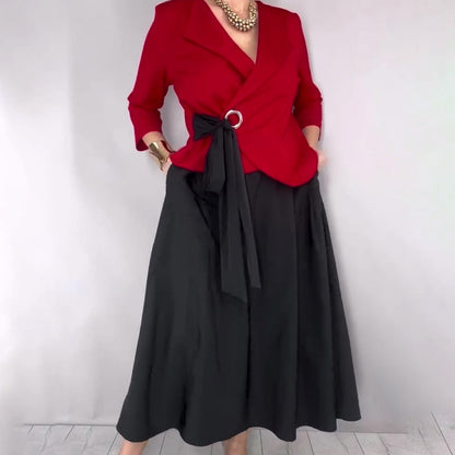 🔥🎉Modisches Oberteil und einfarbiger Rock für Damen, zweiteiliges Set