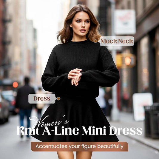 ✨🌸Damen-Minikleid aus Strick mit Stehkragen und A-Linien-Schnitt👗