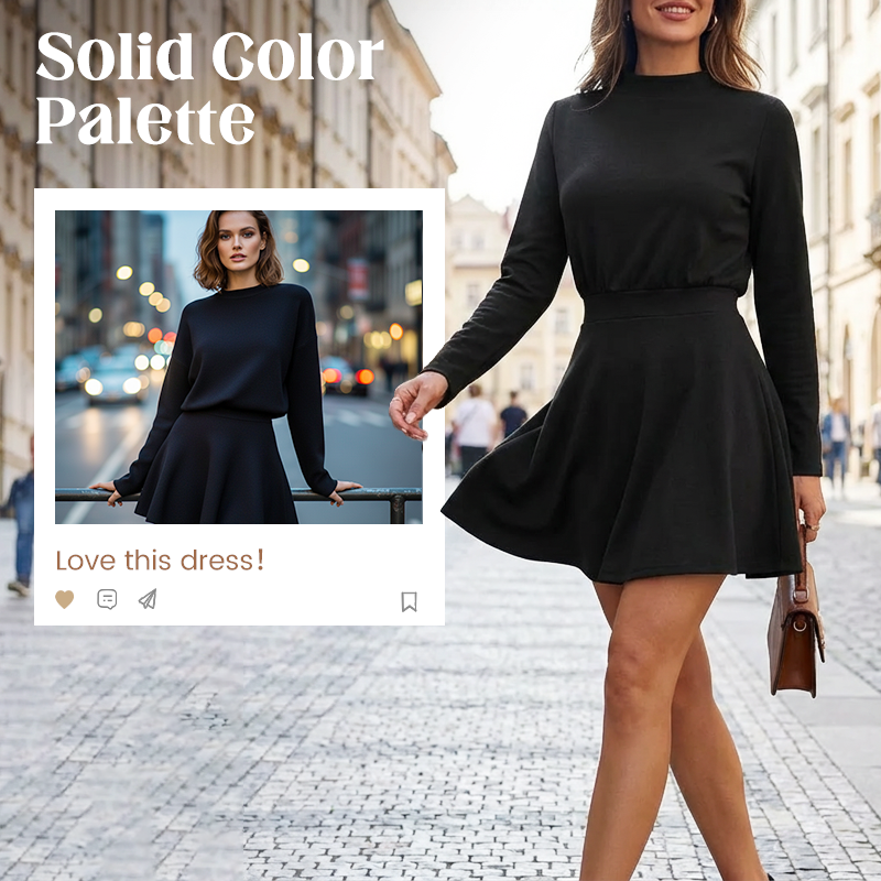 ✨🌸Damen-Minikleid aus Strick mit Stehkragen und A-Linien-Schnitt👗