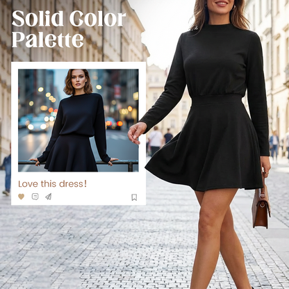 ✨🌸Damen-Minikleid aus Strick mit Stehkragen und A-Linien-Schnitt👗