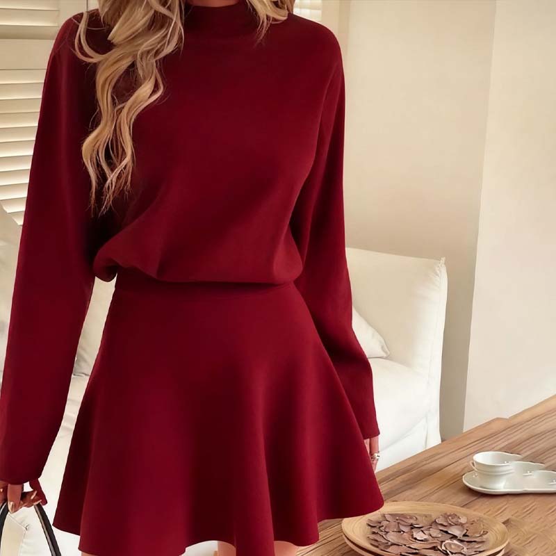 ✨🌸Damen-Minikleid aus Strick mit Stehkragen und A-Linien-Schnitt👗