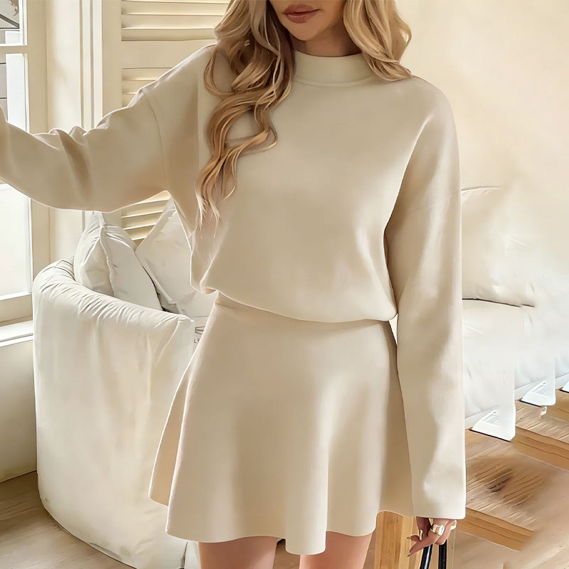 ✨🌸Damen-Minikleid aus Strick mit Stehkragen und A-Linien-Schnitt👗