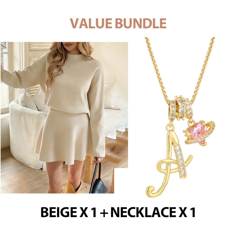 ✨🌸Damen-Minikleid aus Strick mit Stehkragen und A-Linien-Schnitt👗