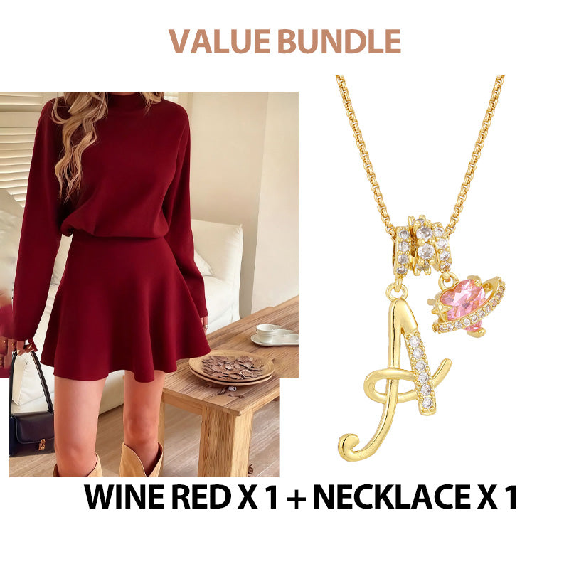 ✨🌸Damen-Minikleid aus Strick mit Stehkragen und A-Linien-Schnitt👗