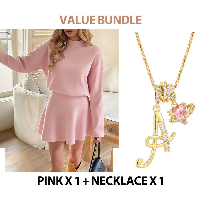 ✨🌸Damen-Minikleid aus Strick mit Stehkragen und A-Linien-Schnitt👗