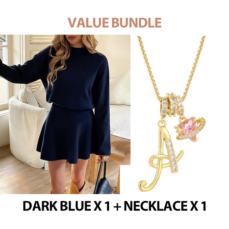 ✨🌸Damen-Minikleid aus Strick mit Stehkragen und A-Linien-Schnitt👗